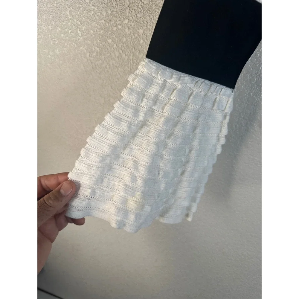 Alexis Women's Black White Ruffle Bell Sleeve Crochet Panel Top Size XS
